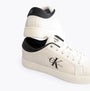 Calvin Klein CLASSIC CUPSOLE Womens Trainers Bright White/Black side view showing leather upper and lace-up closure.