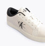 Calvin Klein CLASSIC CUPSOLE Womens Trainers Bright White/Black side view showing leather upper and lace-up design.