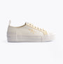 Calvin Klein BOLD VULCANISED Womens Trainers Creamy White/White/Whisper Pink side view with lace-up closure and platform sole.