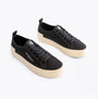 Calvin Klein BOLD VULCANISED Womens Trainers Black/Creamy White side view showcasing canvas upper and platform sole.