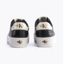 Calvin Klein FLATFORM LACEUP Womens Trainers Black/Bright White rear view showcasing logo and platform sole.
