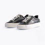 Calvin Klein FLATFORM LACEUP Womens Trainers Black/Bright White side view showcasing casual leather design and platform sole.