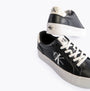 Calvin Klein FLATFORM LACEUP Womens Trainers Black/Bright White side view showcasing lace-up design and platform sole.