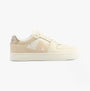 Calvin Klein CLASSIC CUPSOLE Womens Trainers Bright White/Travertine/W Pink side view showing leather and suede upper.