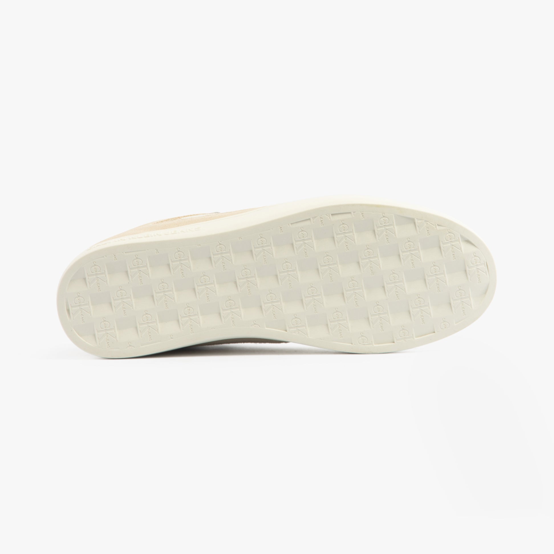 Calvin Klein CLASSIC CUPSOLE Womens Trainers Bright White/Travertine/W Pink bottom view showing rubber sole texture.