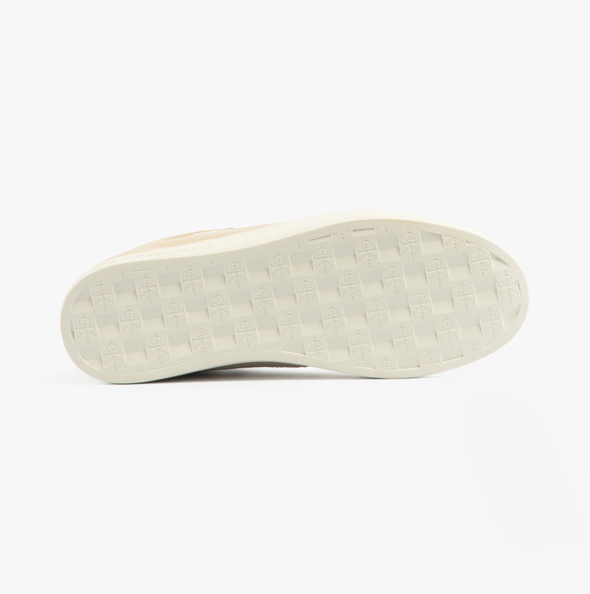 Calvin Klein CLASSIC CUPSOLE Womens Trainers Bright White/Travertine/W Pink bottom view showing rubber sole texture.