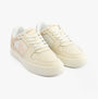 Calvin Klein CLASSIC CUPSOLE Womens Trainers Bright White/Travertine/W Pink front view showing leather and suede details.
