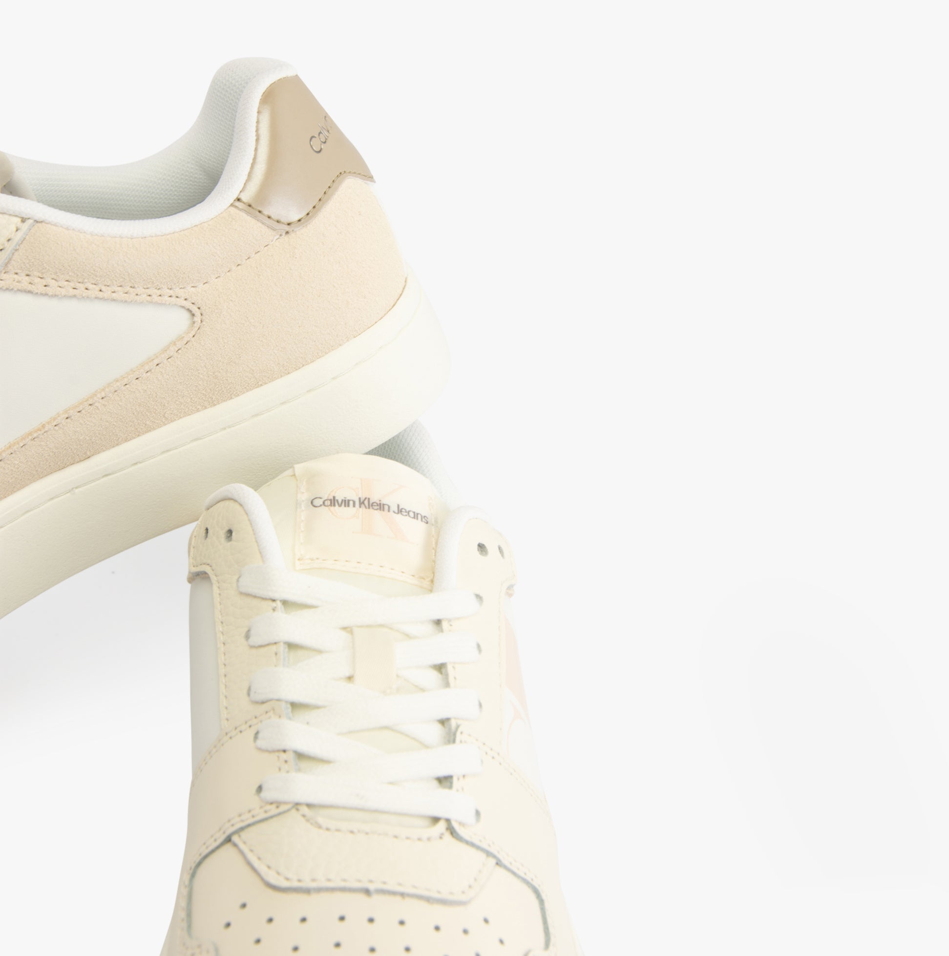 Calvin Klein CLASSIC CUPSOLE Womens Trainers Bright White/Travertine/W Pink side view detail of the trainers.