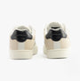 Calvin Klein CLASSIC CUPSOLE Womens Trainers Bright White/Black back view showcasing suede and leather upper.