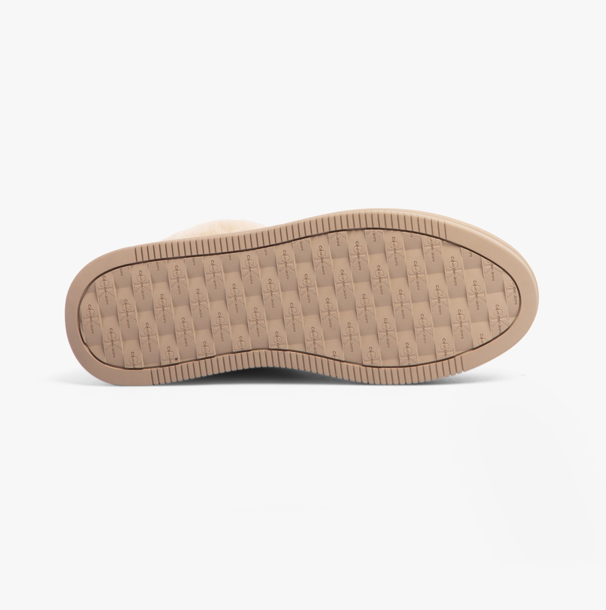 Calvin Klein BOLD PLATFORM LOW LACE UP Womens Trainers Eggshell/Savannah Tan bottom view showing rubber sole and tread design.