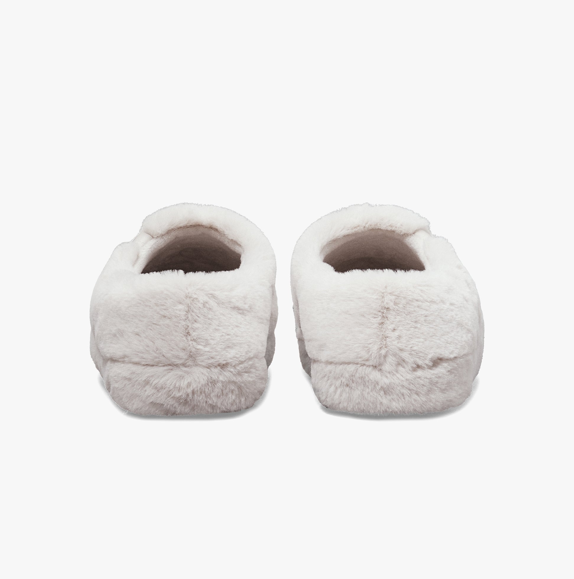 Calvin Klein HOME ANKLE Womens Slippers Triple Eggshell back view showcasing soft faux fur and flat sole.