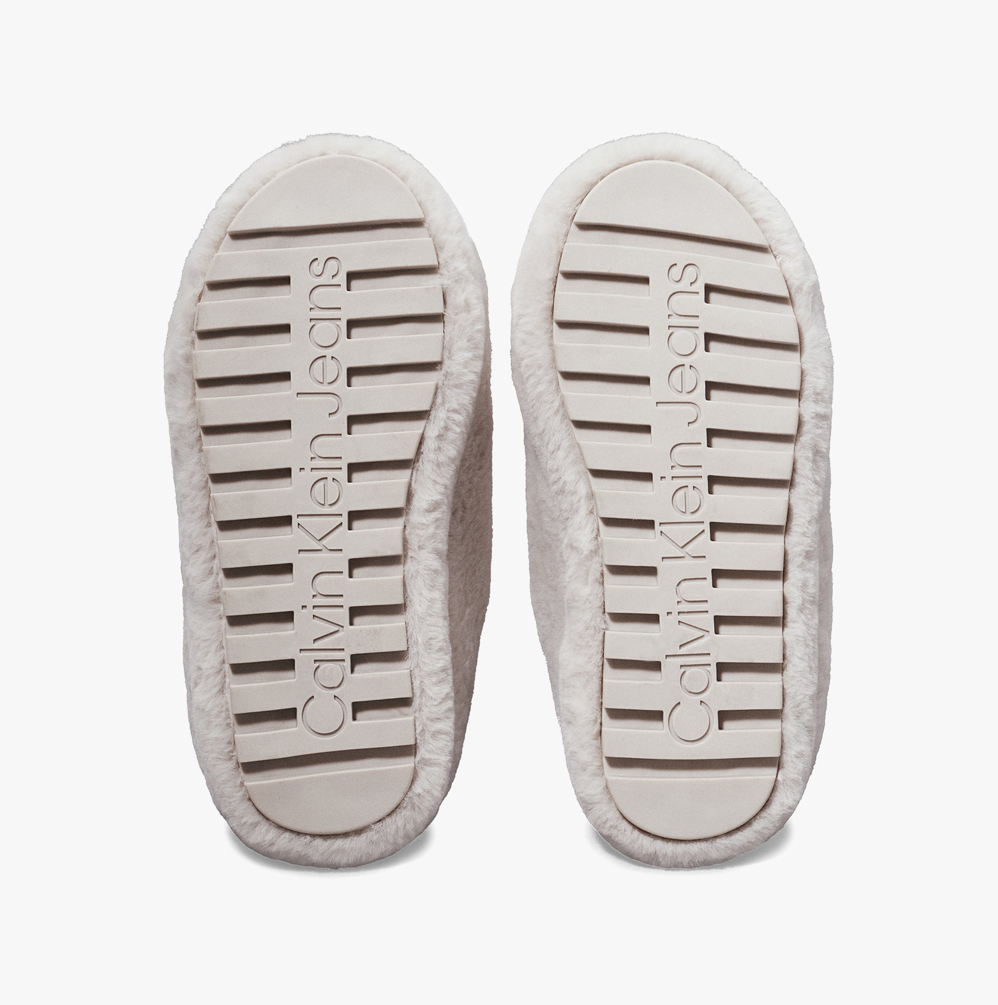Calvin Klein HOME ANKLE Womens Slippers Triple Eggshell bottom view with textured sole and brand logo.