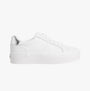 Calvin Klein BOLD VULCANISED FLATFORM Womens Trainers Bright White/Silver side view showcasing sleek design and platform sole