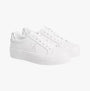 Calvin Klein BOLD VULCANISED FLATFORM Womens Trainers Bright White/Silver side view showcasing the casual leather design.