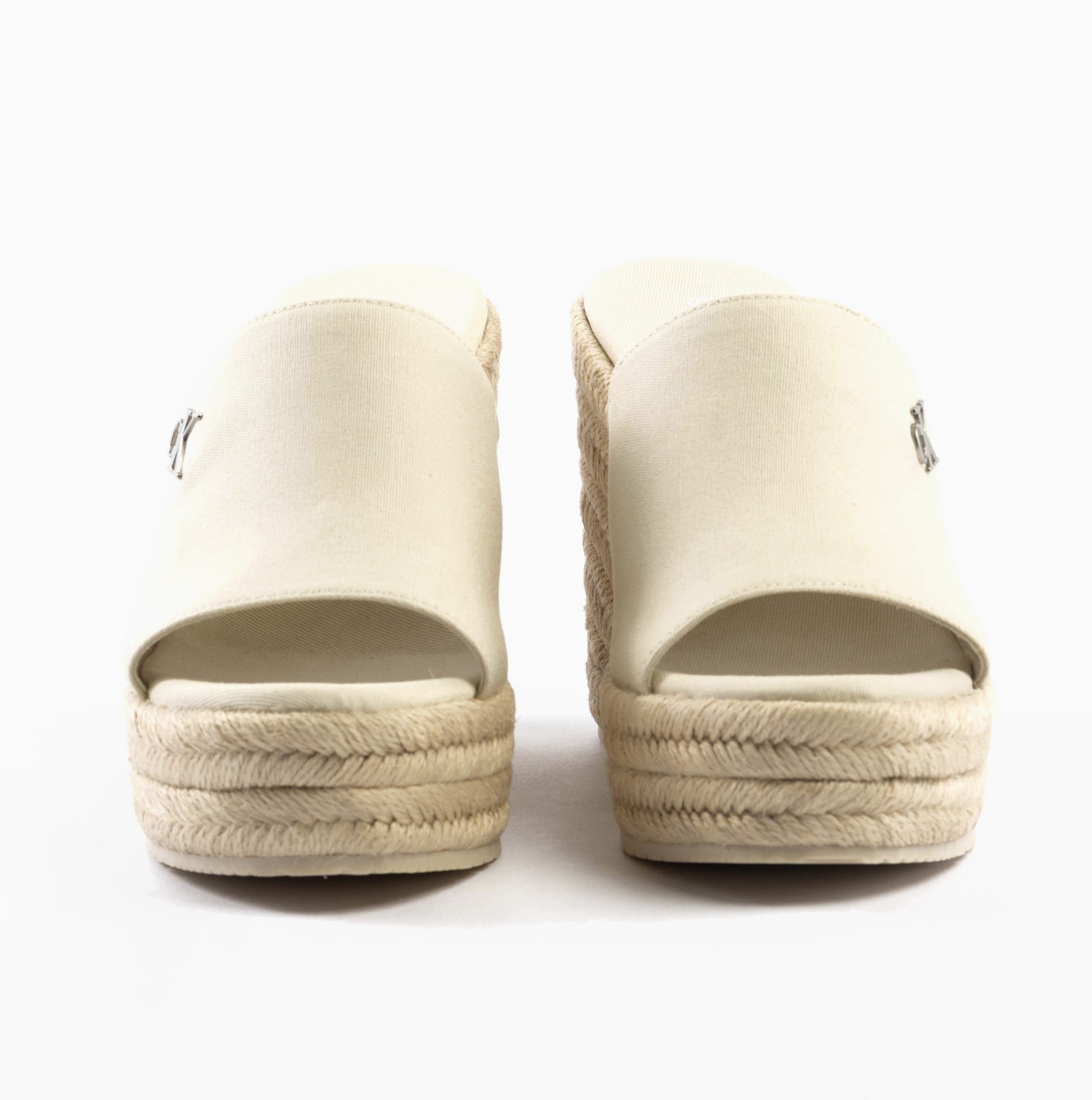 Calvin Klein WEDGE ROPE Womens Sandals Turtle Dove back view showcasing wedge heel and canvas upper.