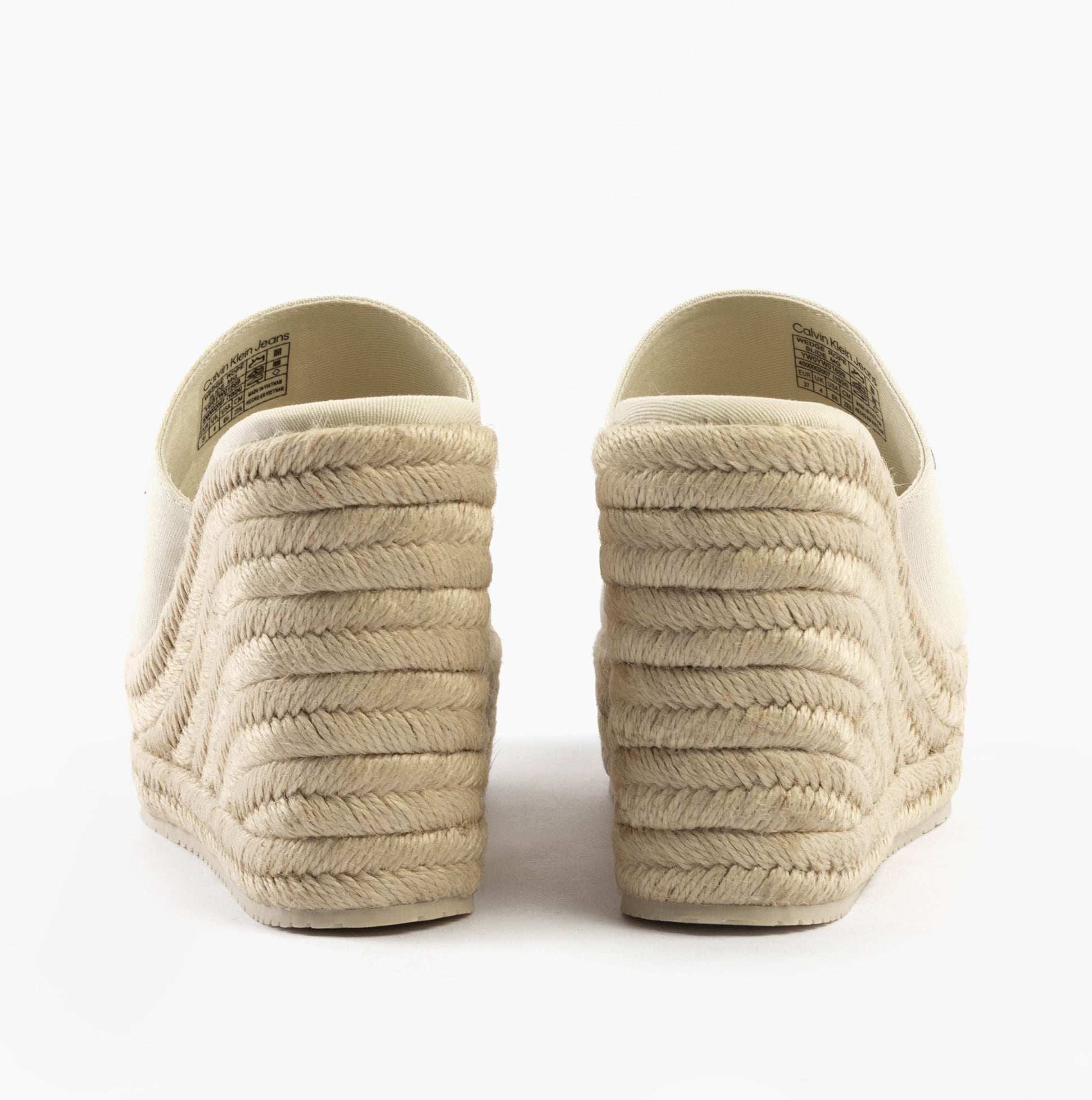 Calvin Klein WEDGE ROPE Womens Sandals Turtle Dove back view showcasing wedge heel and rope detailing