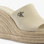 Calvin Klein WEDGE ROPE Womens Sandals Turtle Dove detail view showcasing the rope wedge heel and canvas upper.