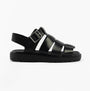 Calvin Klein LEATHER FISHERMAN Womens Sandals Triple Black side view showing buckle closure and comfortable design.