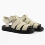 Calvin Klein LEATHER FISHERMAN Womens Sandals Turtle Dove/Black side view showing stylish leather design and buckle closure.