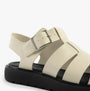 Calvin Klein LEATHER FISHERMAN Womens Sandals Turtle Dove/Black side view showing buckle and strappy design.