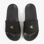 Calvin Klein MONOGRAM Womens Slides Triple Black top view with cK logo and dark upper material