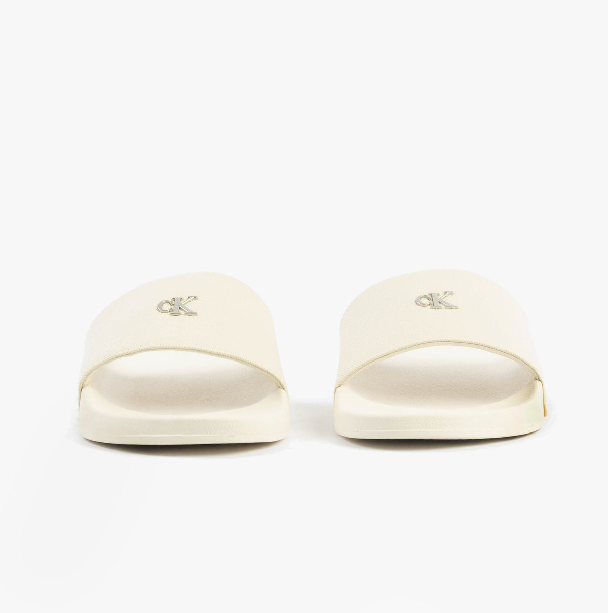 Calvin Klein MONOGRAM Womens Slides Turtle Dove front view showcasing the lightweight, slip-on design with logo.