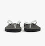 Calvin Klein BEACH SANDAL MONOLOG Womens Sandals Black/Silver front view showing sleek design and flat sole.