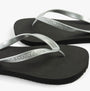 Calvin Klein BEACH SANDAL MONOLOG Womens Sandals Black/Silver top view showcasing the TPR upper and slip-on design.