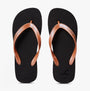 Calvin Klein BEACH SANDAL MONOLOGUE Womens Flip Flops Black/Dusty Coral top view with black soles and dusty coral straps