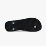 Calvin Klein BEACH SANDAL MONOLOG Womens Sandals Black/Cloud Blue bottom view with textured sole and brand lettering.
