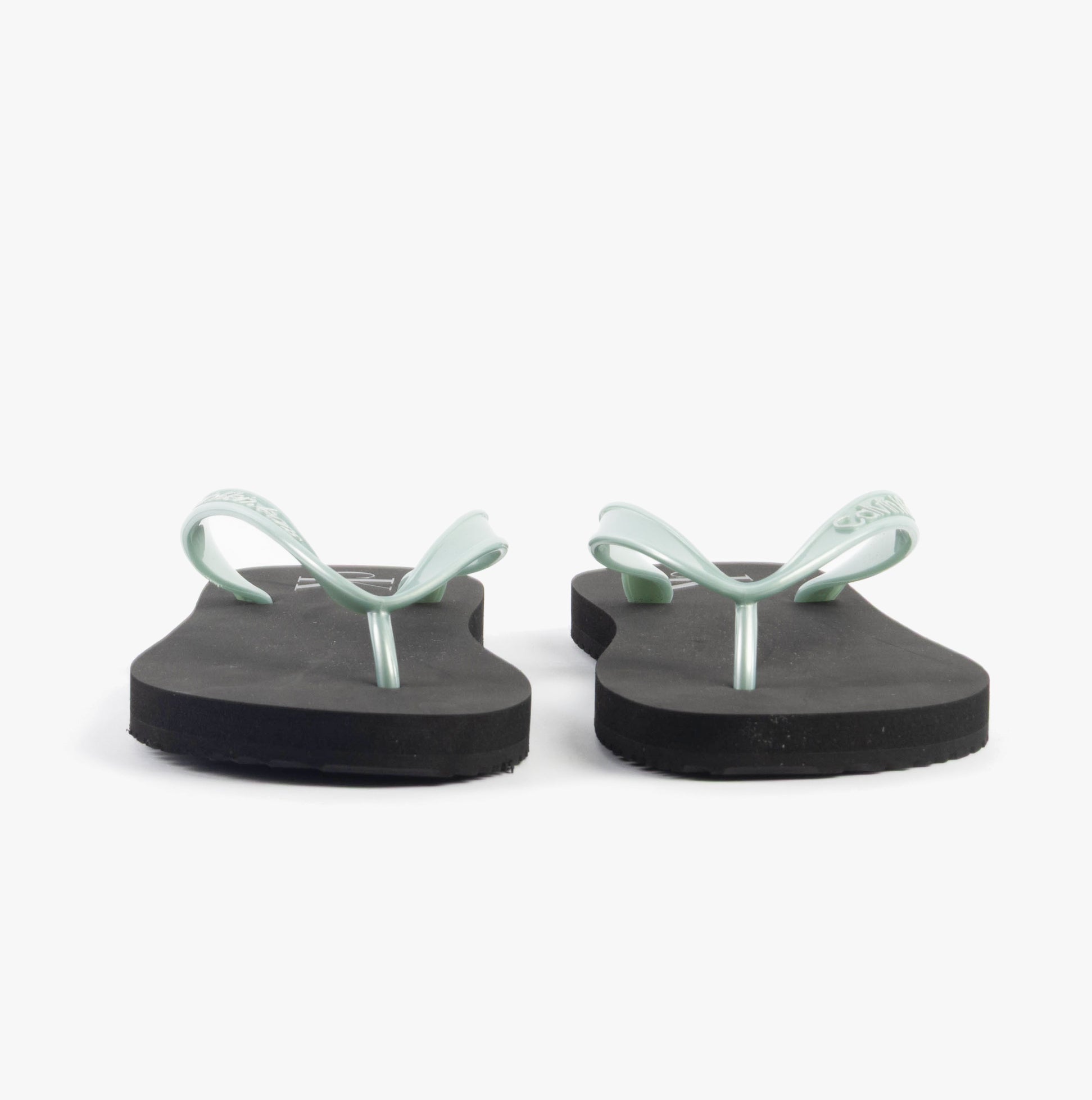 Calvin Klein BEACH SANDAL MONOLOG Womens Sandals Black/Cloud Blue front view showcasing the comfortable design and color.