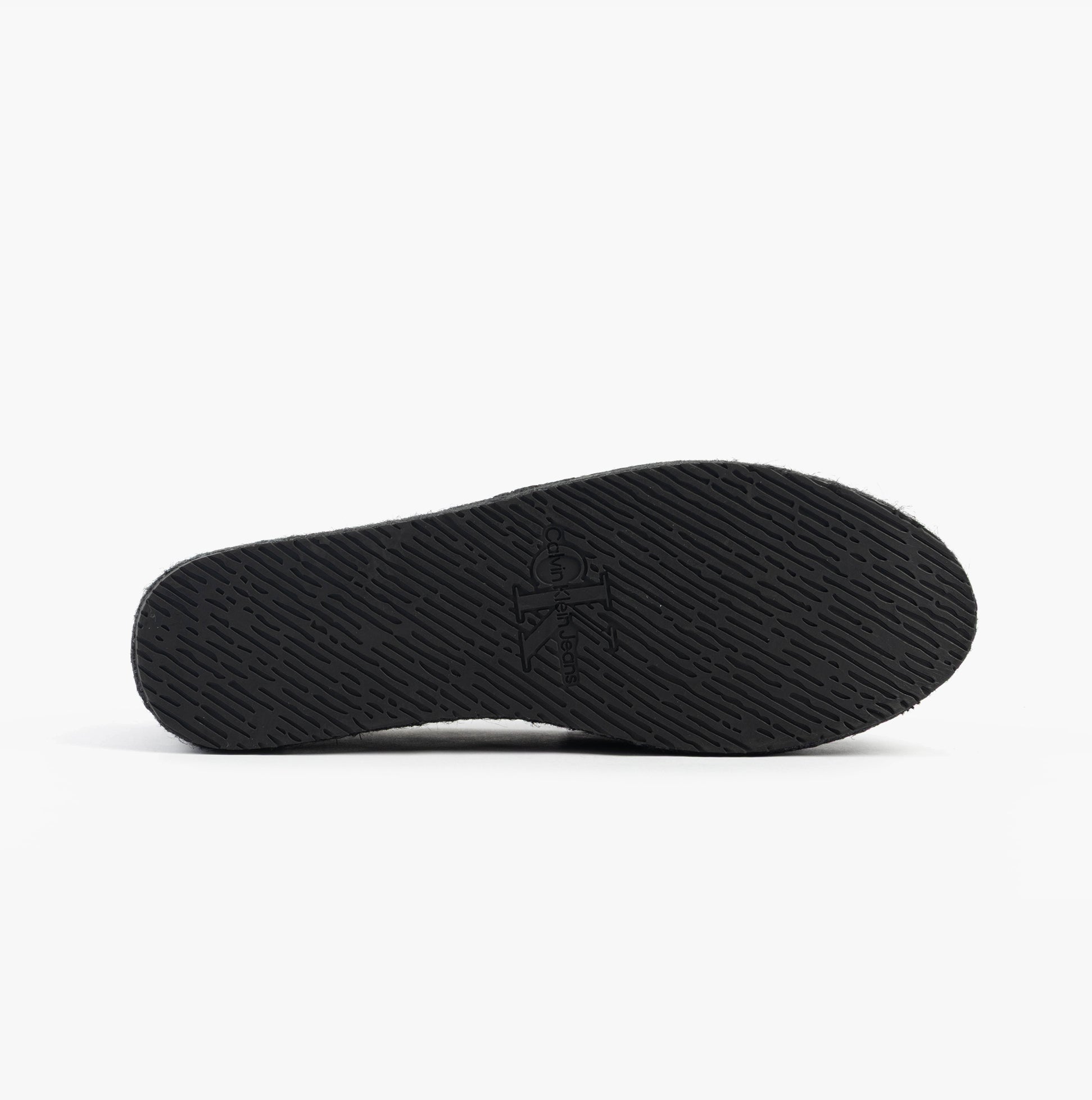 Calvin Klein FLATFORM Espadrille Womens Canvas & Plimsolls Triple Black outsole view showcasing textured sole design.