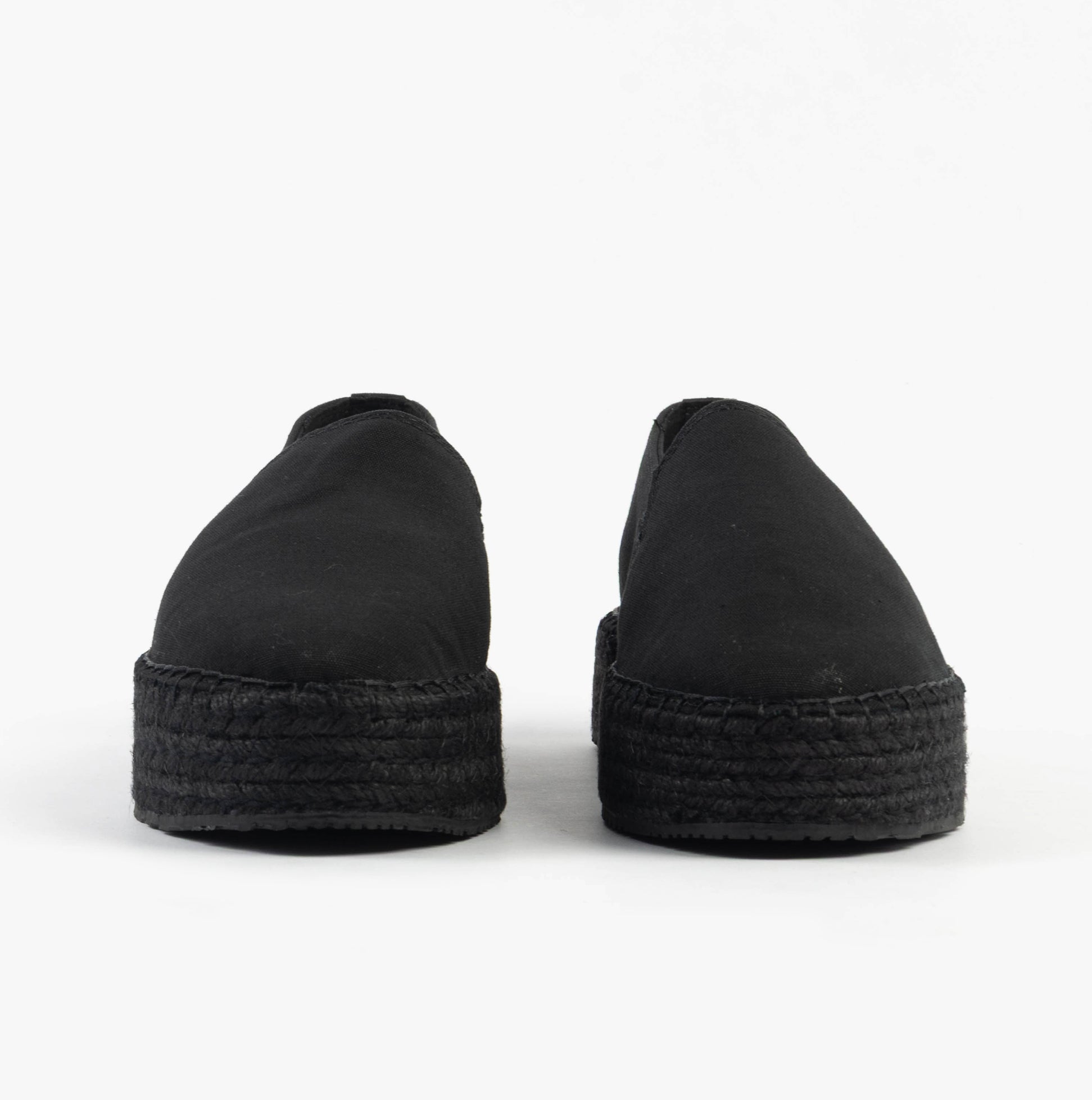 Calvin Klein FLATFORM Espadrille Womens Canvas & Plimsolls Triple Black rear view with platform sole and slip-on design.