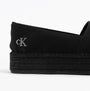 Calvin Klein FLATFORM Espadrille Womens Canvas & Plimsolls Triple Black side view showing logo and braided sole.