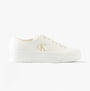 Calvin Klein VULC FLATFORM LOW Womens Trainers Triple Bright White side view showcasing casual canvas design.