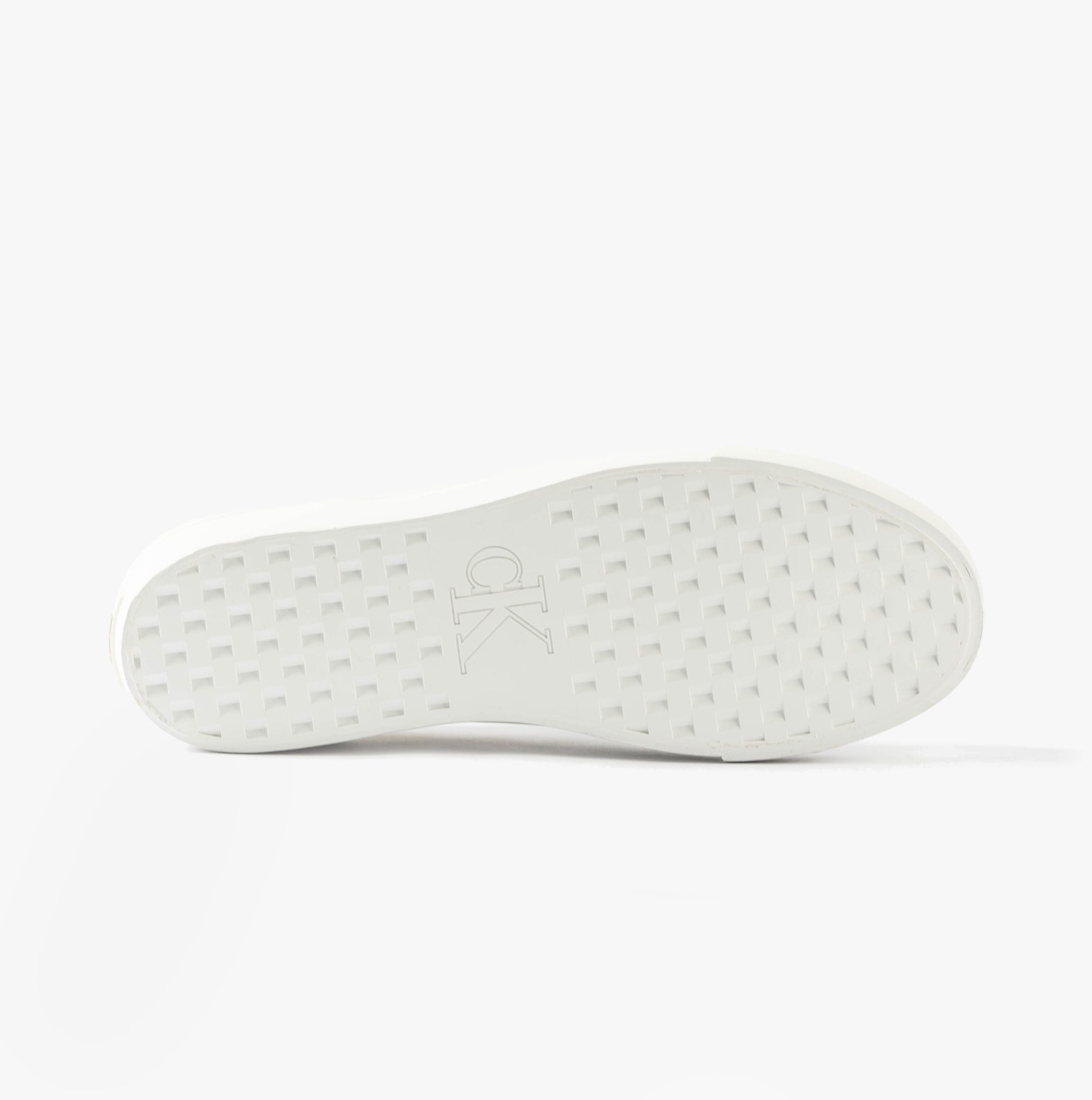 Calvin Klein VULC FLATFORM LOW Womens Trainers Triple Bright White bottom view with rubber sole design.