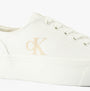 Calvin Klein VULC FLATFORM LOW Womens Trainers Triple Bright White detail view showcasing canvas upper and logo.