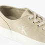 Calvin Klein VULC FLATFORM LOW Womens Trainers Eggshell/Creamy White detail view showing canvas upper and lace-up closure.