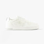 Calvin Klein BASKET CUPSOLE LOW Womens Trainers Bright White/Silver side view showcasing leather upper and round toe design.