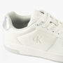 Calvin Klein BASKET CUPSOLE LOW Womens Trainers Bright White/Silver side view showing leather upper and silver detailing.
