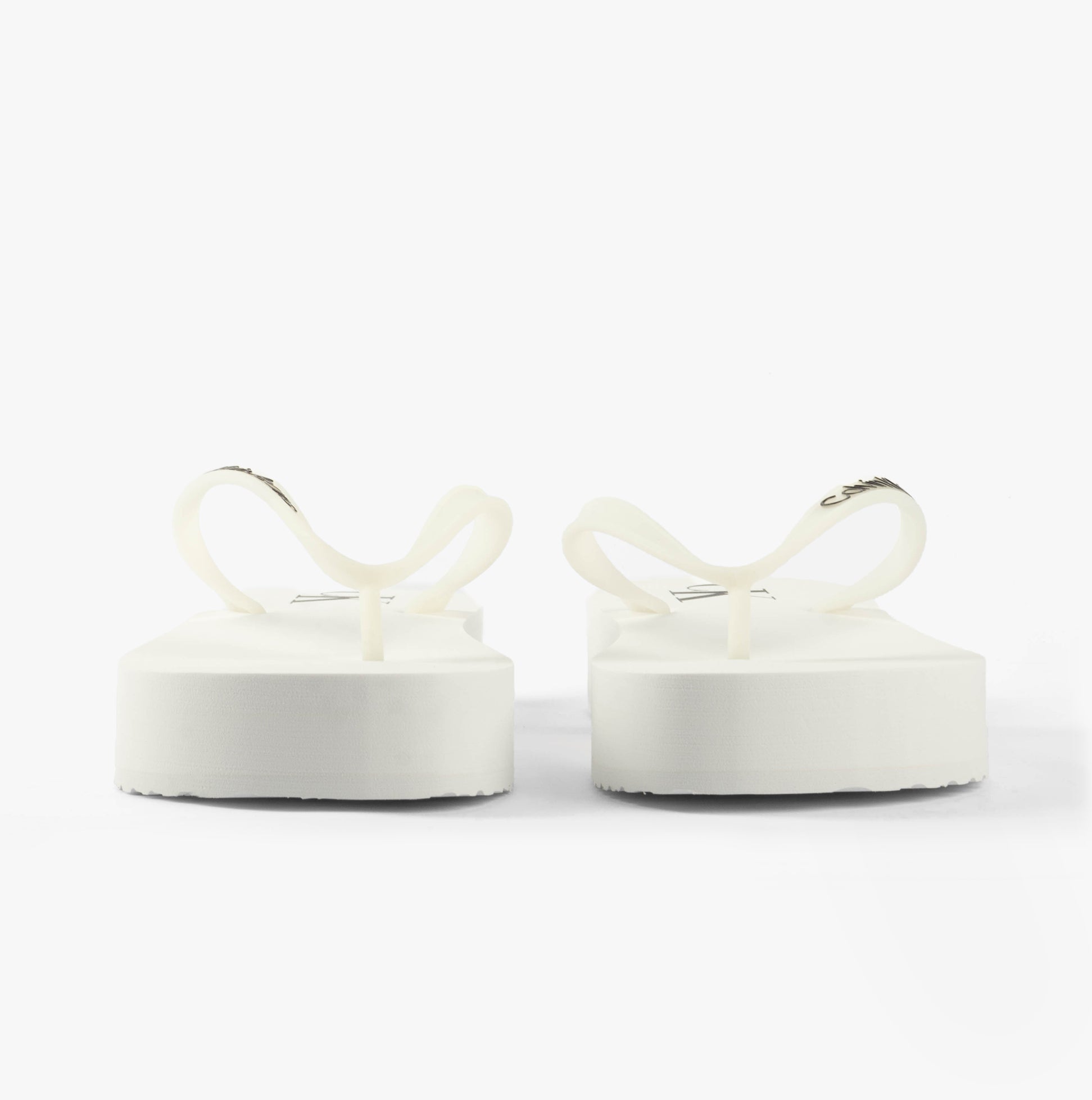 Calvin Klein BEACH SANDAL FLATFORM Womens Sandals Bright White/Black rear view showcasing platform heel and TPR upper.
