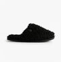 Calvin Klein CLOSE SLIPPER FUR Womens Slippers Black side view showing faux fur texture and slip-on design.