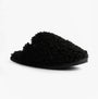 Calvin Klein CLOSE SLIPPER FUR Womens Slippers Black side view showing faux fur upper and flat sole.