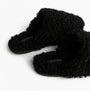 Calvin Klein CLOSE SLIPPER FUR Womens Slippers Black side view showcasing faux fur material and slip-on design.