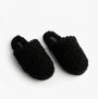 Calvin Klein CLOSE SLIPPER FUR Womens Slippers Black top view with cozy faux fur material and slip-on design.