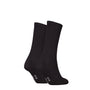 Calvin Klein 2 Pack Logo Trainer Womens Crew Socks Black side view showcasing black crew socks with ribbed design.