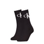 Calvin Klein 2 Pack Logo Trainer Womens Crew Socks Black front view with CK logo detailing