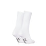 Calvin Klein 2 Pack Logo Trainer Womens Crew Socks White side view showing two pairs of white crew socks with logo.