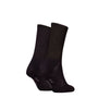 Calvin Klein 2 Pack Trainer Womens Crew Socks Black side view showing two pairs of dark crew socks.