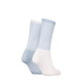 Calvin Klein 2 Pack Trainer Womens Crew Socks Blue, side view showcasing the design and color of the socks.